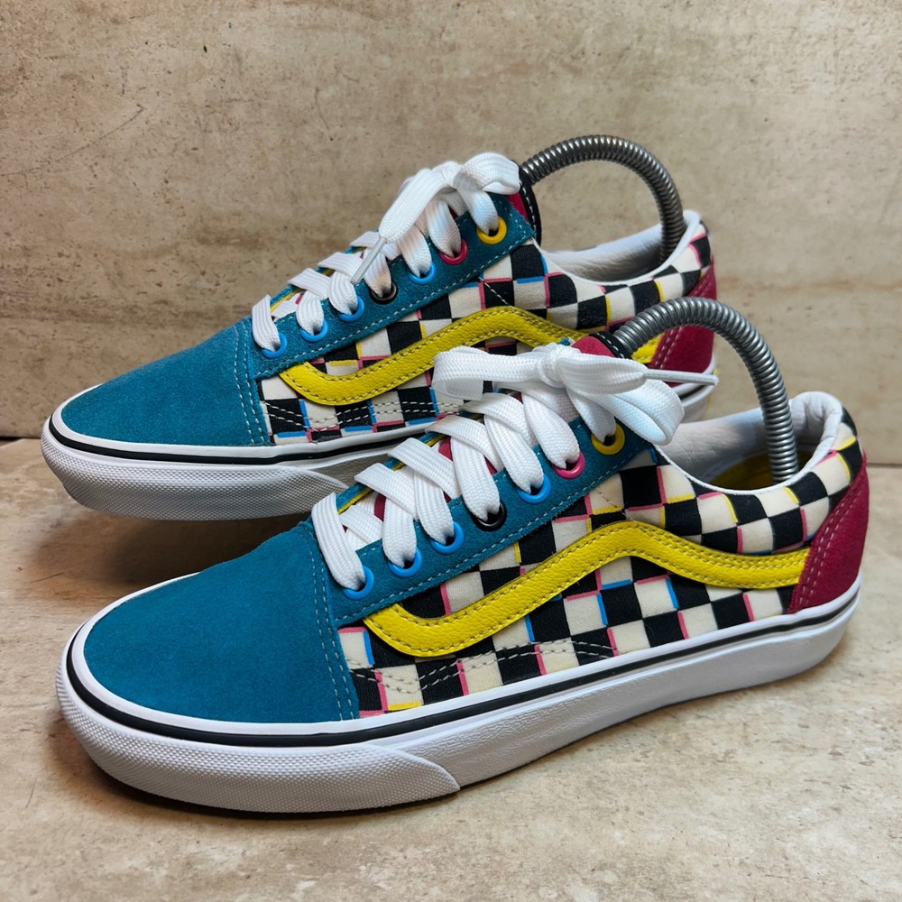 Vans Old Skool 3D Checkerboard Multi Color‎ Suede Skate Shoes Womens 8 Mens 6.5
